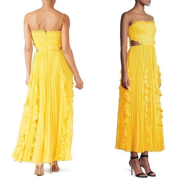 AMUR Pleated Chiffon Square Neck Sleeveless Side Cutout Ruffled Maxi Gown 6 - Picture 2 of 13